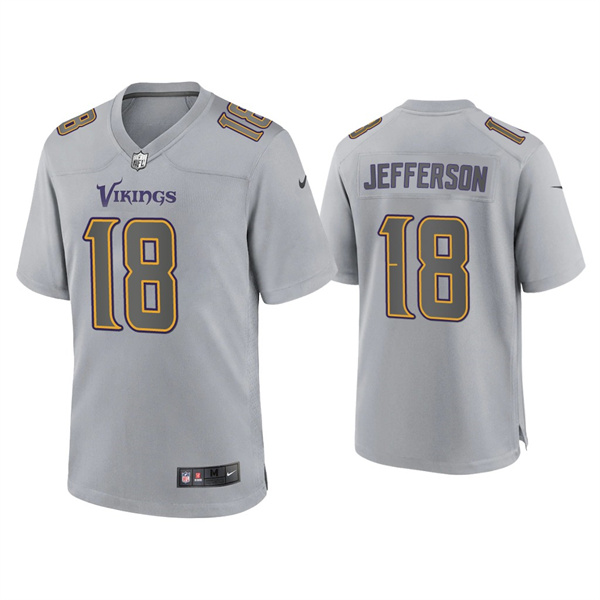 Men's Minnesota Vikings #18 Justin Jefferson Grey Atmosphere Fashion Stitched Game Jersey